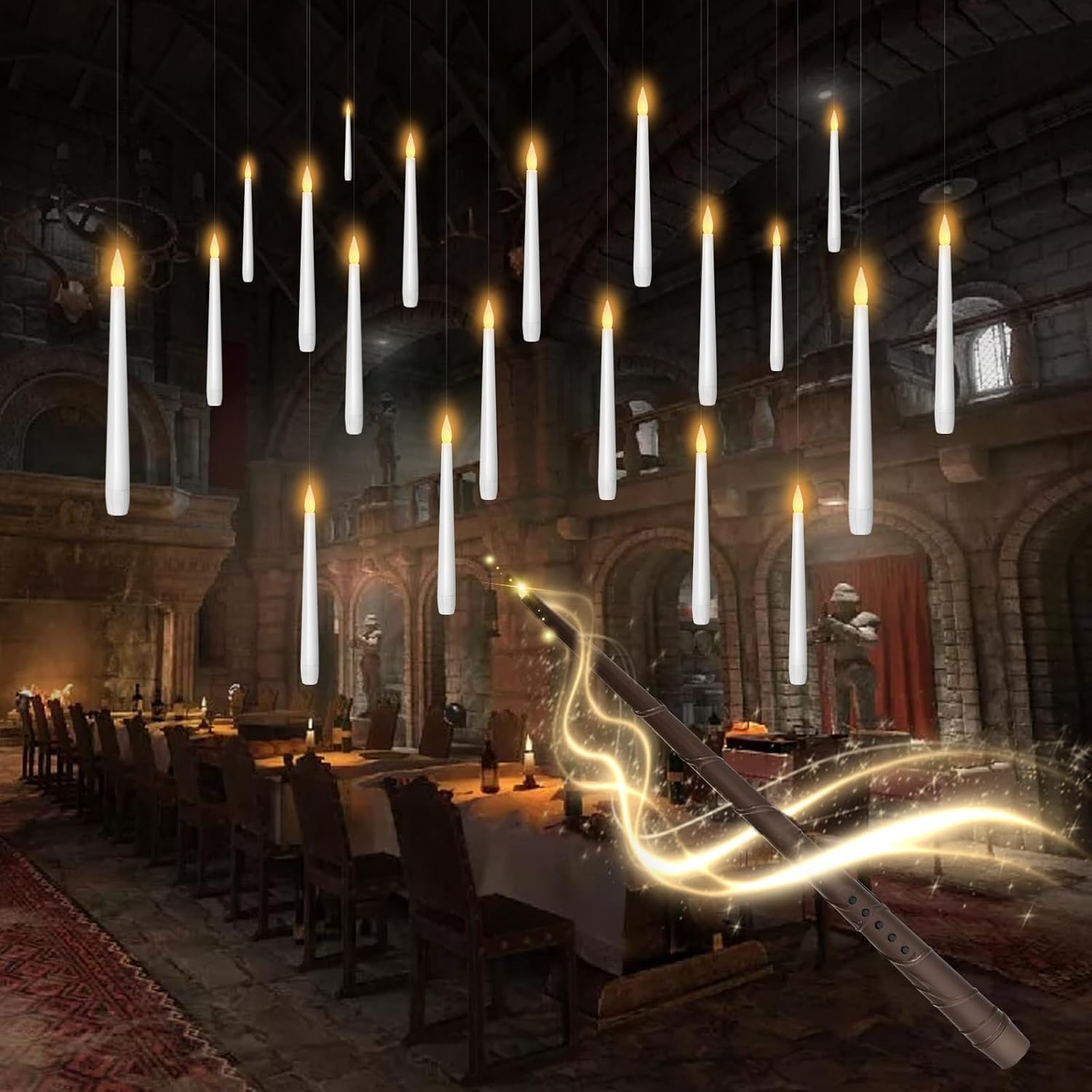 Floating LED candles with wand remote